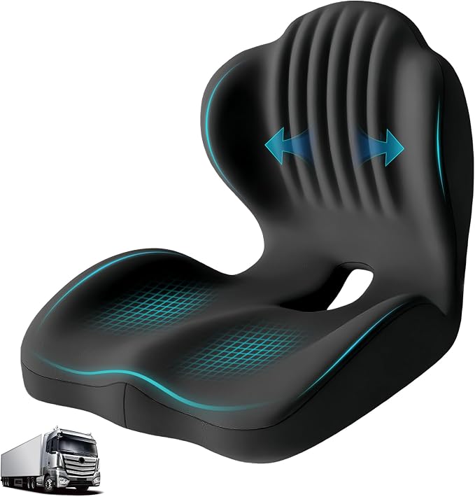 Memory Foam Car Seat & Lumbar Support Cushion, Non-Slip Pad for Long Drive & Daily Use