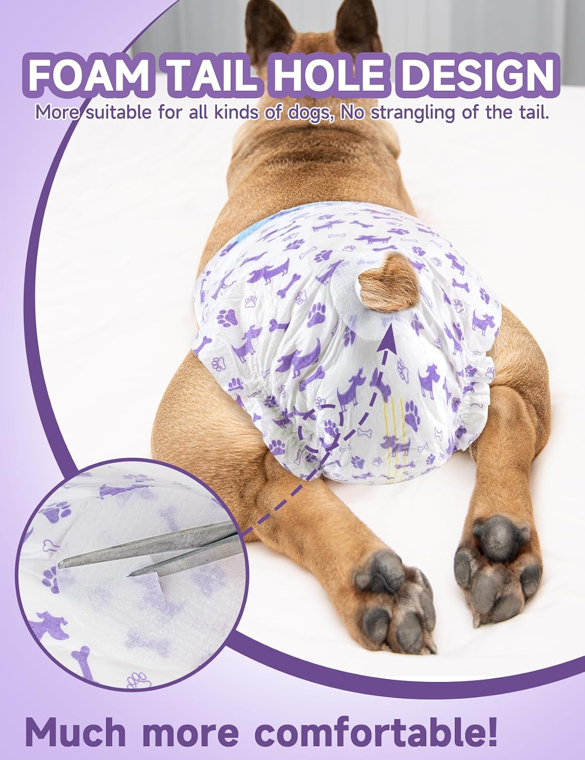Disposable Dog Diapers (50-Pack) – Ultra-Absorbent, Foam Tail Hole, for Small Dogs