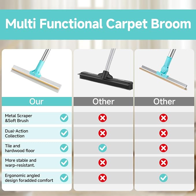 Pet Hair Removal Carpet Rake, Reusable Cleaning Broom for Carpet Surfaces