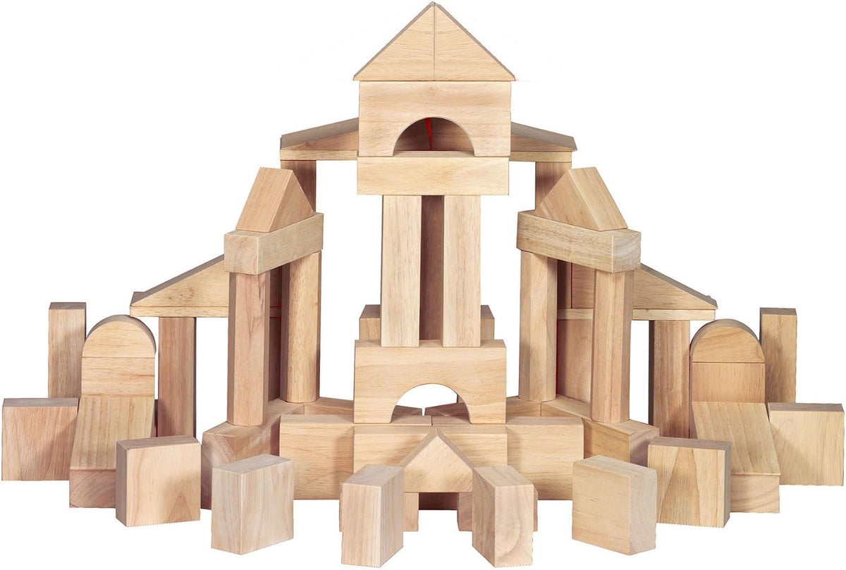 60-Piece Solid Wood Building Blocks with Storage Tray, Hardwood Stacking & Sorting Learning Toys for Kids 3+