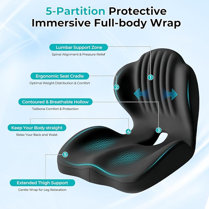 Memory Foam Car Seat & Lumbar Support Cushion, Non-Slip Pad for Long Drive & Daily Use