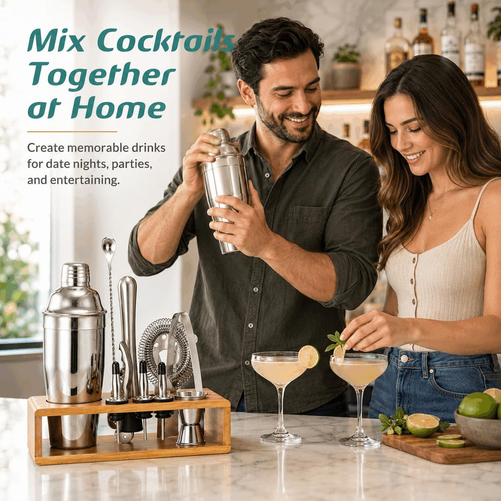 10‑Piece Mixology Bartender Kit, 18/8 Stainless Steel Cocktail Shaker Set with Bamboo Stand