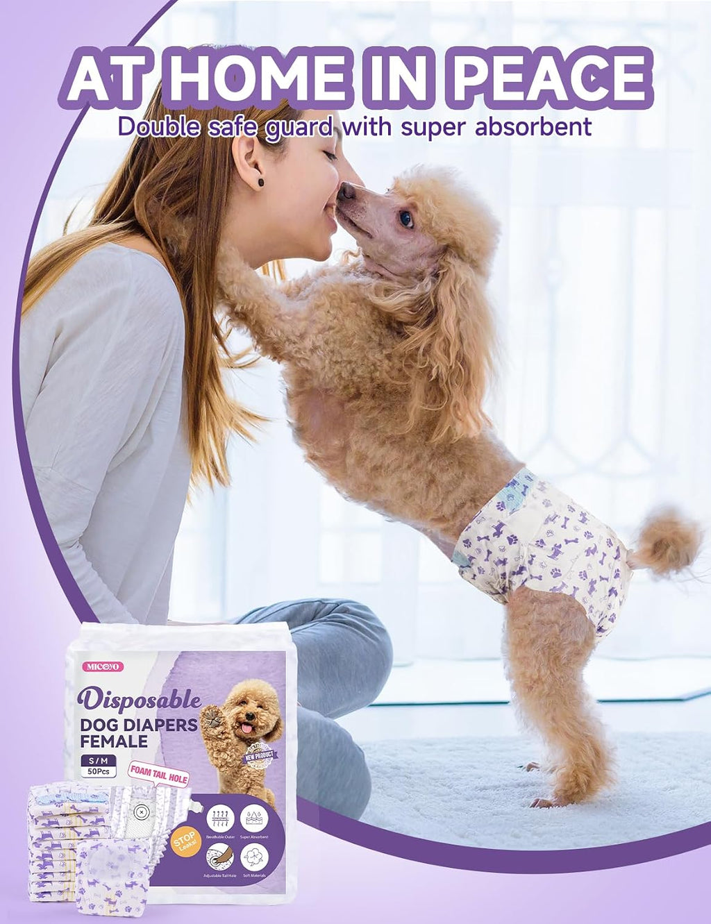 Disposable Dog Diapers (50-Pack) – Ultra-Absorbent, Foam Tail Hole, for Small Dogs