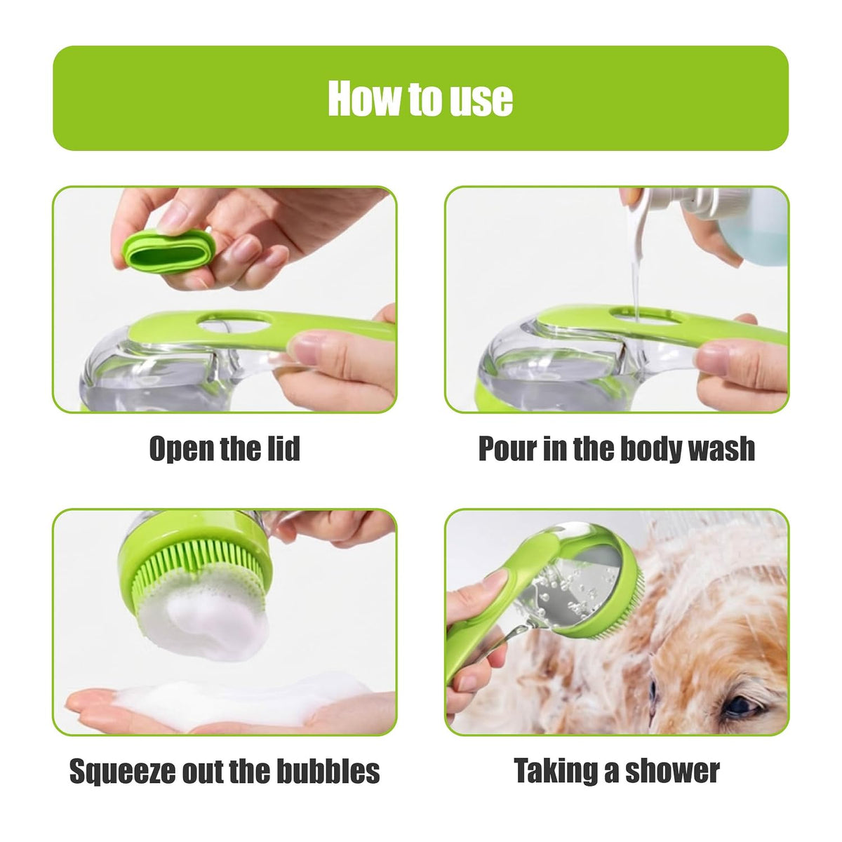 8-Piece Pet Grooming Bath Brush Set – Silicone Massage & Shampoo Dispenser for Dogs & Cats (Green)