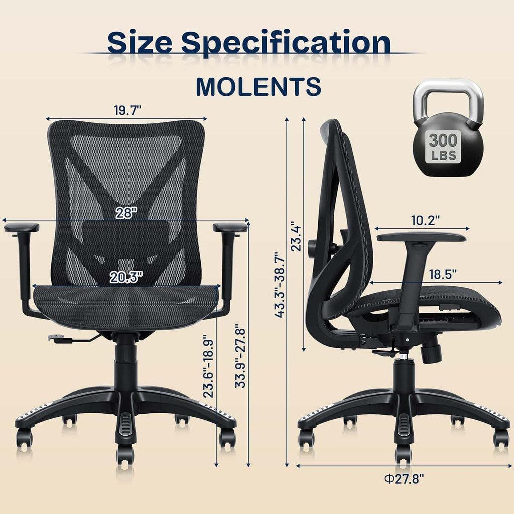 Ergonomic Office Chair, Mesh Computer Desk Chairs with BIFMA X5.1 Certified, Adjustable Lumbar Support, 3D Arm, Tilt Back, Wide Seat, Comfy Swivel Work Task Chair for Company and Home (Obsidian Black)