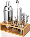 10‑Piece Mixology Bartender Kit, 18/8 Stainless Steel Cocktail Shaker Set with Bamboo Stand