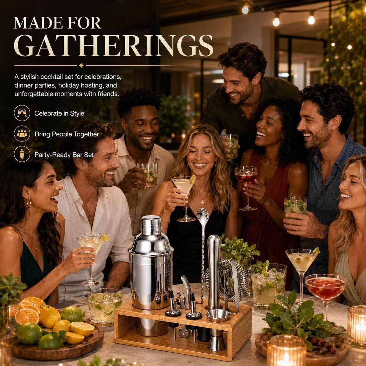 10‑Piece Mixology Bartender Kit, 18/8 Stainless Steel Cocktail Shaker Set with Bamboo Stand