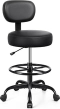 Drafting Chair with Backrest – Adjustable Foot Rest Rolling Stool with Wheels