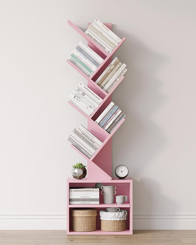 Premium 6-Tier Tree Bookcase, Minimalist Tall Storage Bookshelf with Cabinet