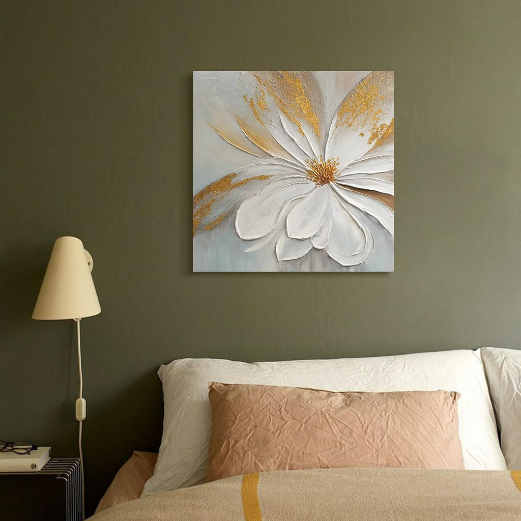 Modern Abstract Floral Canvas Wall Art, Flower Oil Painting with Gold Leaf