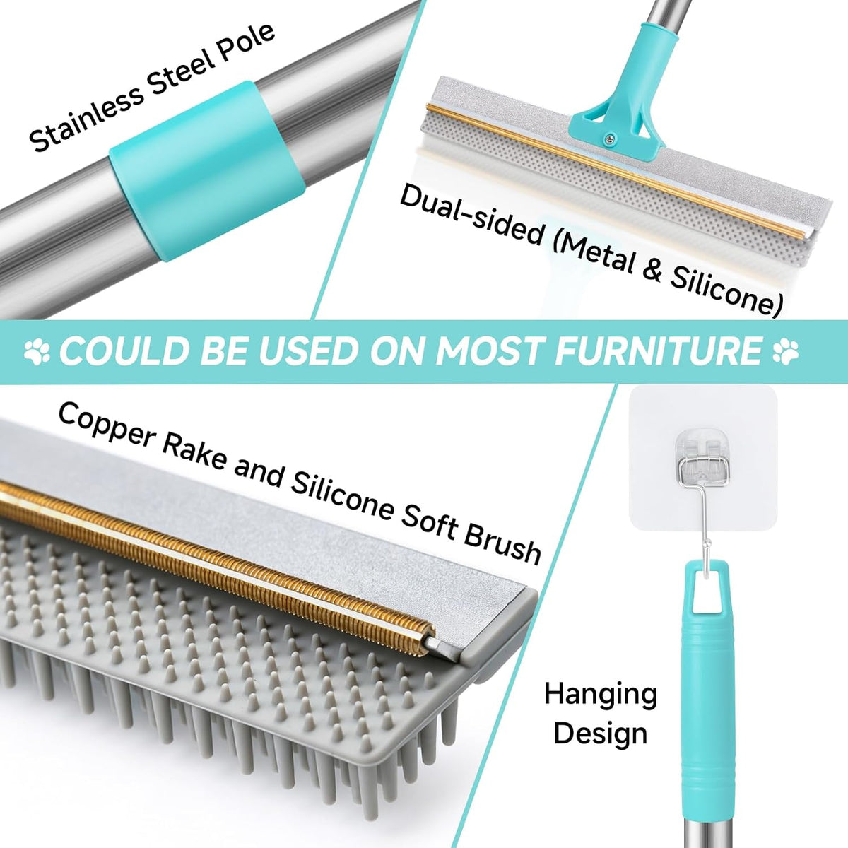 Pet Hair Removal Carpet Rake, Reusable Cleaning Broom for Carpet Surfaces