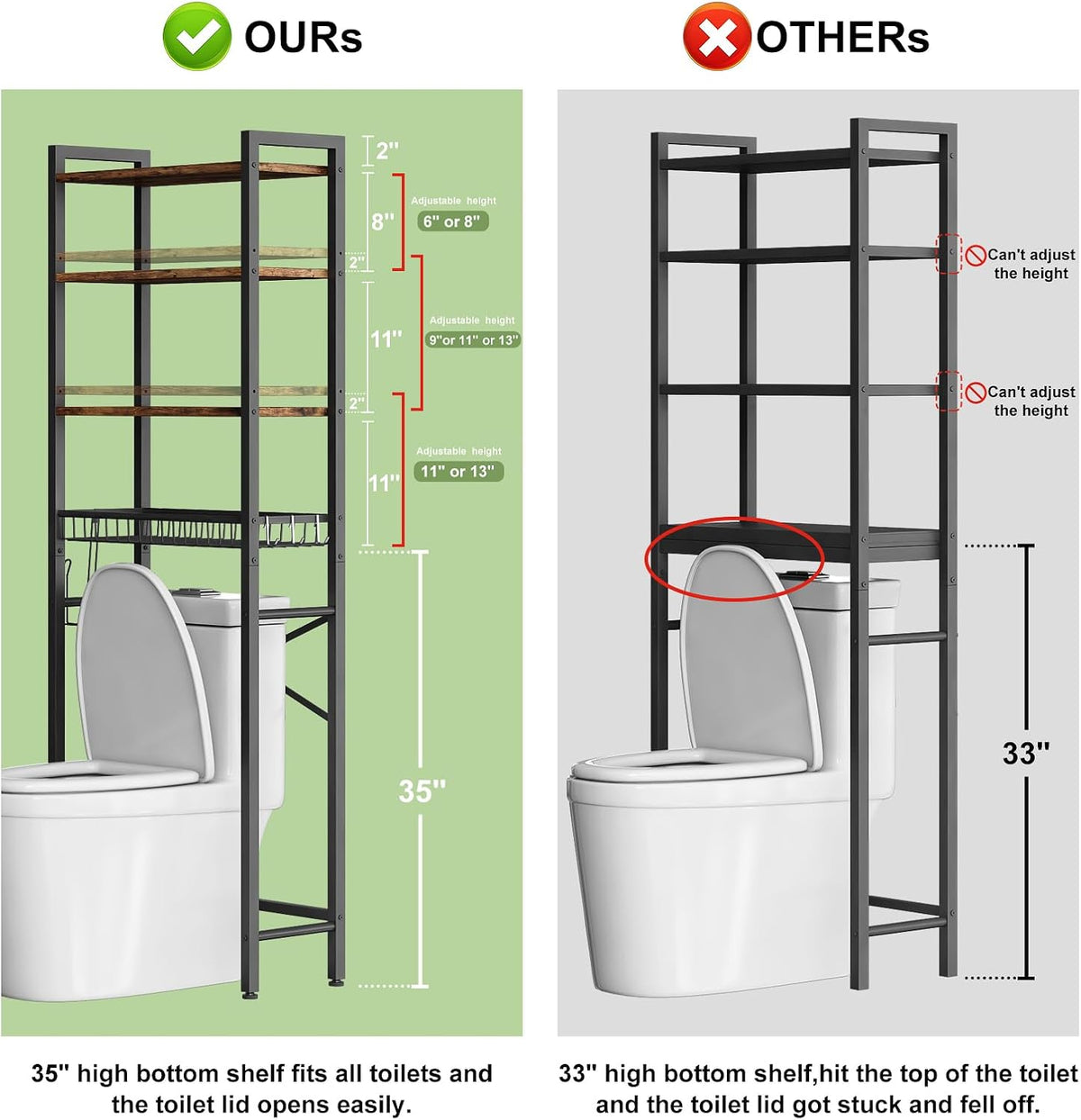 4-Tier Adjustable Bathroom Storage Shelf, Freestanding Over Toilet Space Saver with Basket