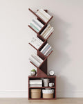 Premium 6-Tier Tree Bookcase, Minimalist Tall Storage Bookshelf with Cabinet