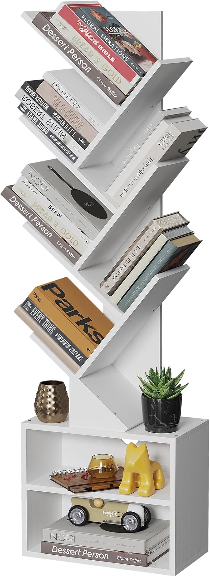 Premium 6-Tier Tree Bookcase, Minimalist Tall Storage Bookshelf with Cabinet