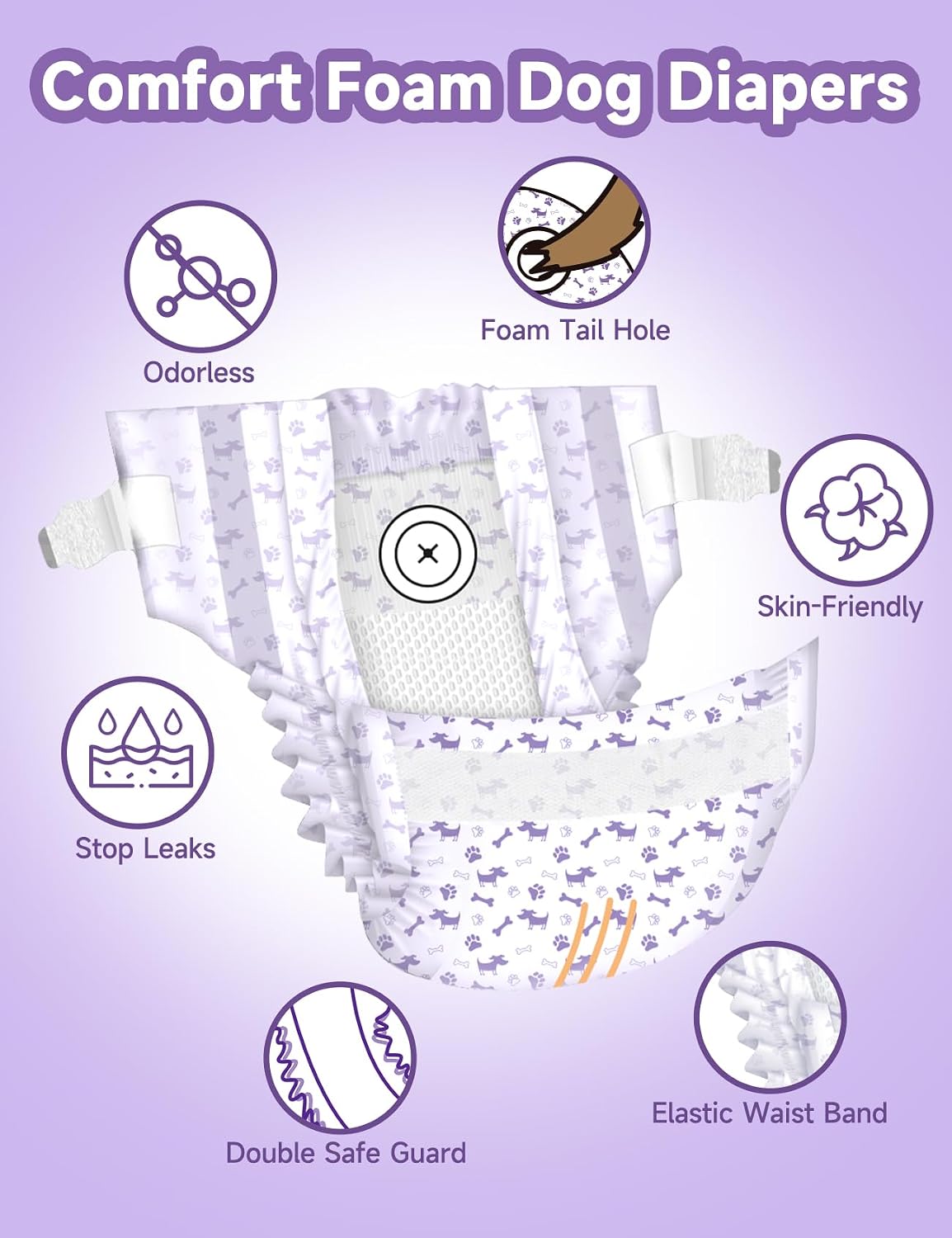 Disposable Dog Diapers (50-Pack) – Ultra-Absorbent, Foam Tail Hole, for Small Dogs