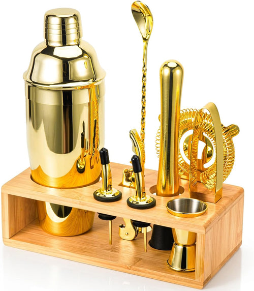 10‑Piece Mixology Bartender Kit, 18/8 Stainless Steel Cocktail Shaker Set with Bamboo Stand