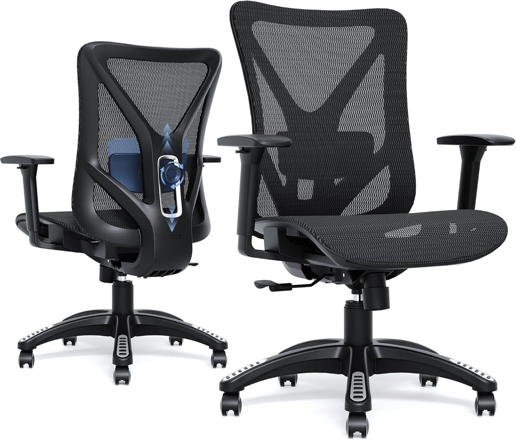 Ergonomic Office Chair, Mesh Computer Desk Chairs with BIFMA X5.1 Certified, Adjustable Lumbar Support, 3D Arm, Tilt Back, Wide Seat, Comfy Swivel Work Task Chair for Company and Home (Obsidian Black)