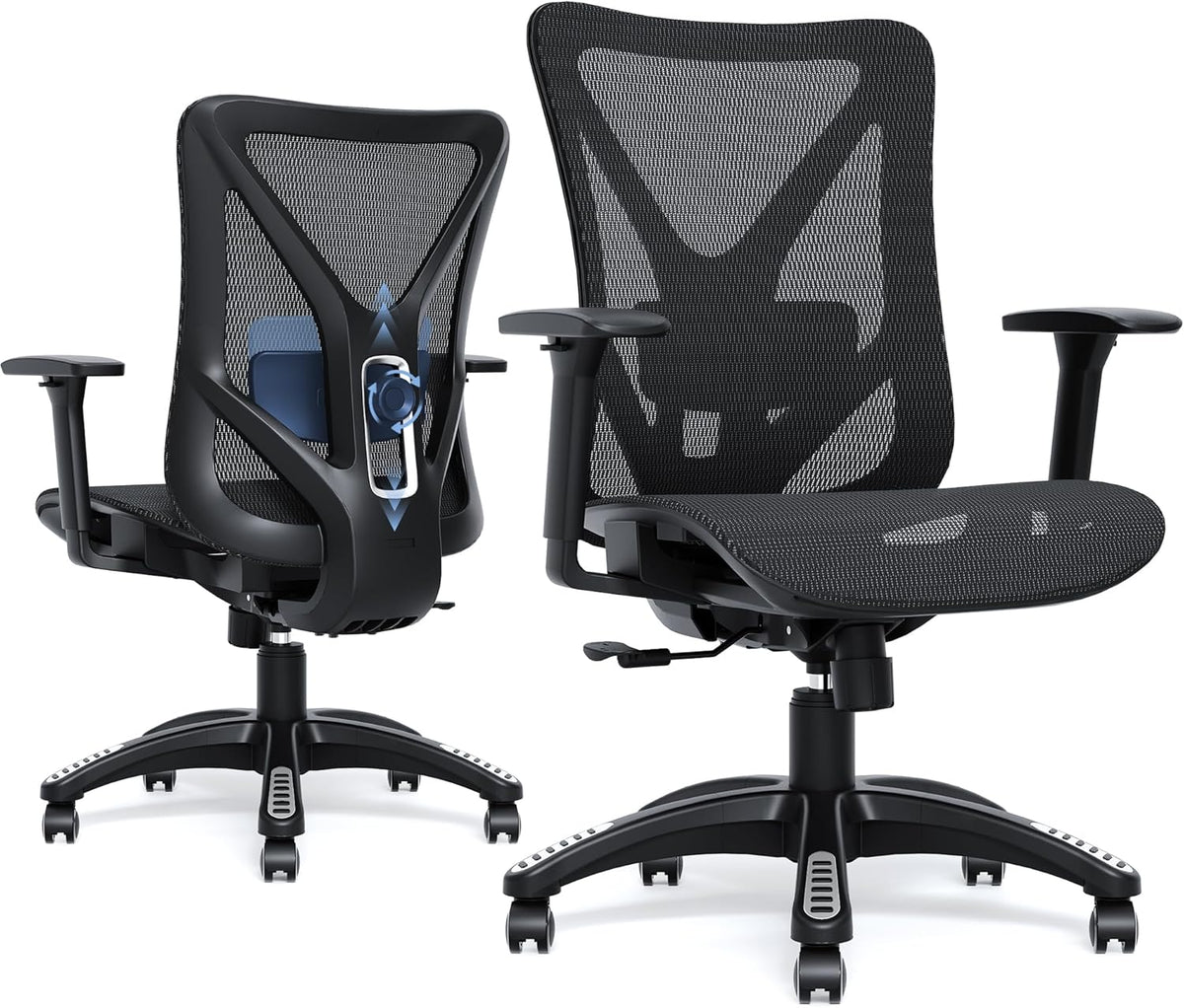 Ergonomic Office Chair, Mesh Computer Desk Chairs with BIFMA X5.1 Certified, Adjustable Lumbar Support, 3D Arm, Tilt Back, Wide Seat, Comfy Swivel Work Task Chair for Company and Home (Obsidian Black)