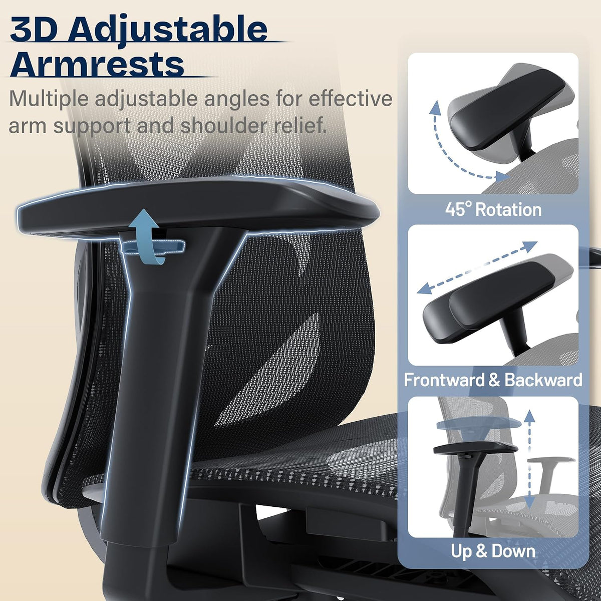 Ergonomic Office Chair, Mesh Computer Desk Chairs with BIFMA X5.1 Certified, Adjustable Lumbar Support, 3D Arm, Tilt Back, Wide Seat, Comfy Swivel Work Task Chair for Company and Home (Obsidian Black)