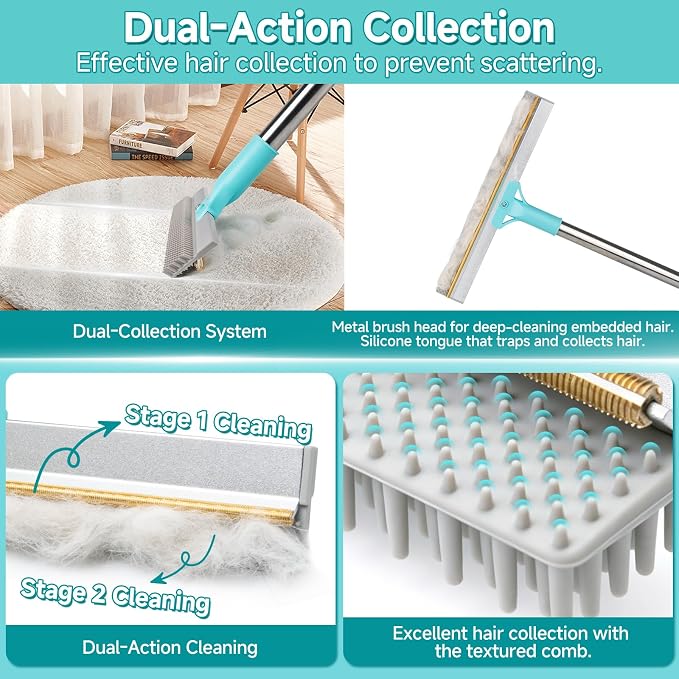 Pet Hair Removal Carpet Rake, Reusable Cleaning Broom for Carpet Surfaces