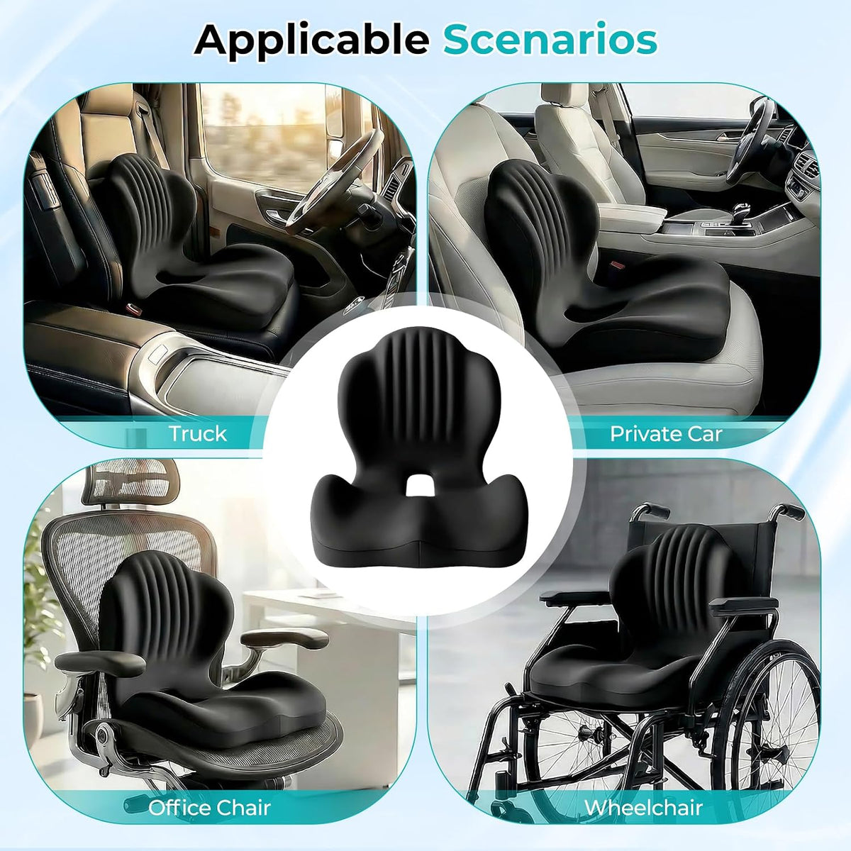 Memory Foam Car Seat & Lumbar Support Cushion, Non-Slip Pad for Long Drive & Daily Use