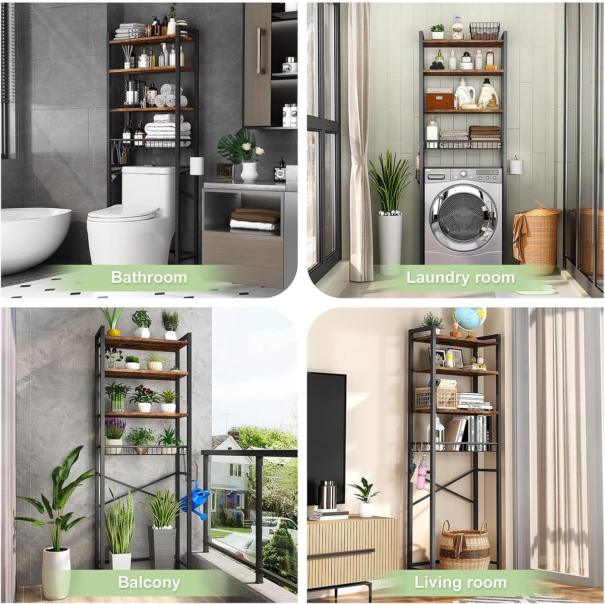 4-Tier Adjustable Bathroom Storage Shelf, Freestanding Over Toilet Space Saver with Basket