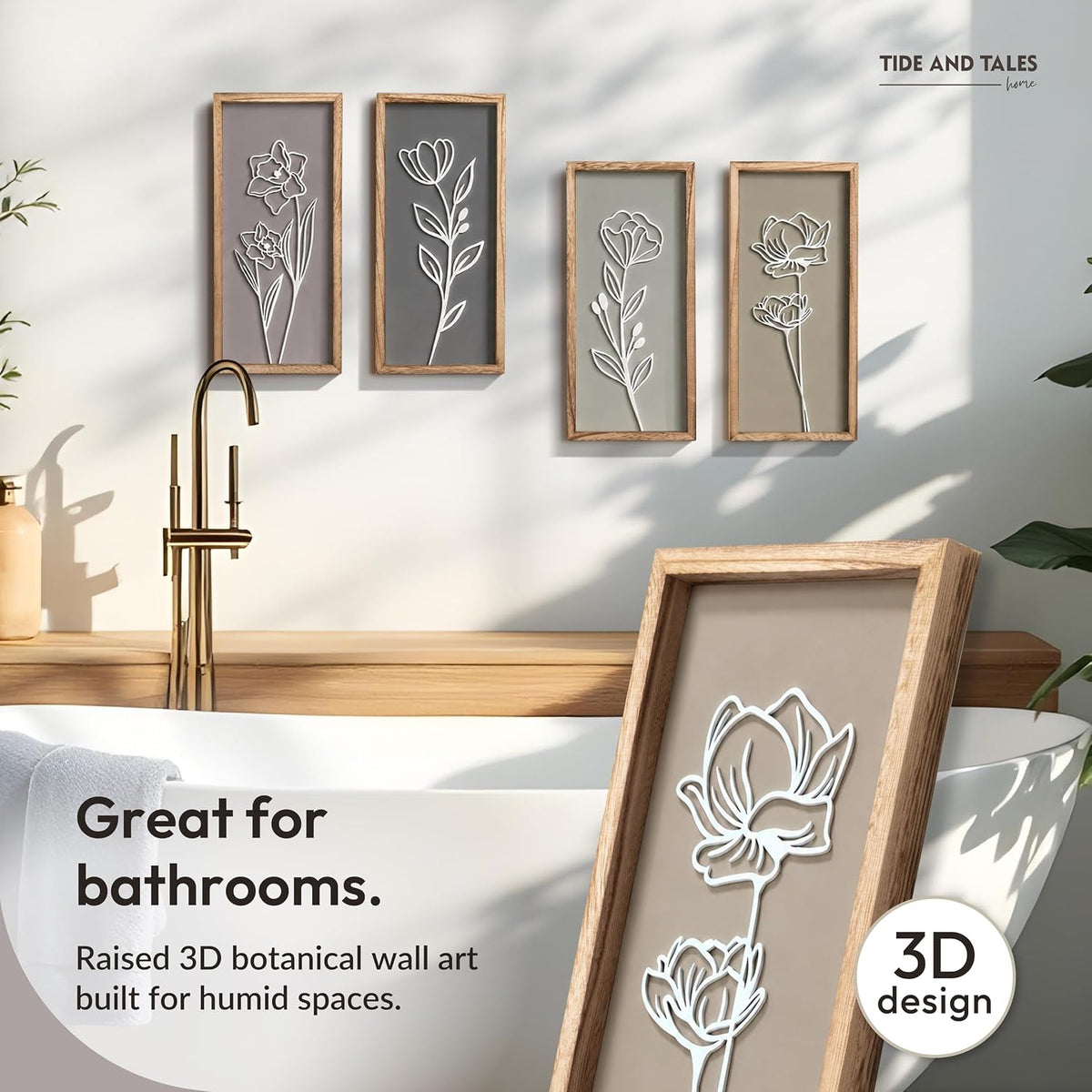 3d Framed Wall Art, Set of 4, Floral Boho Wall Decor