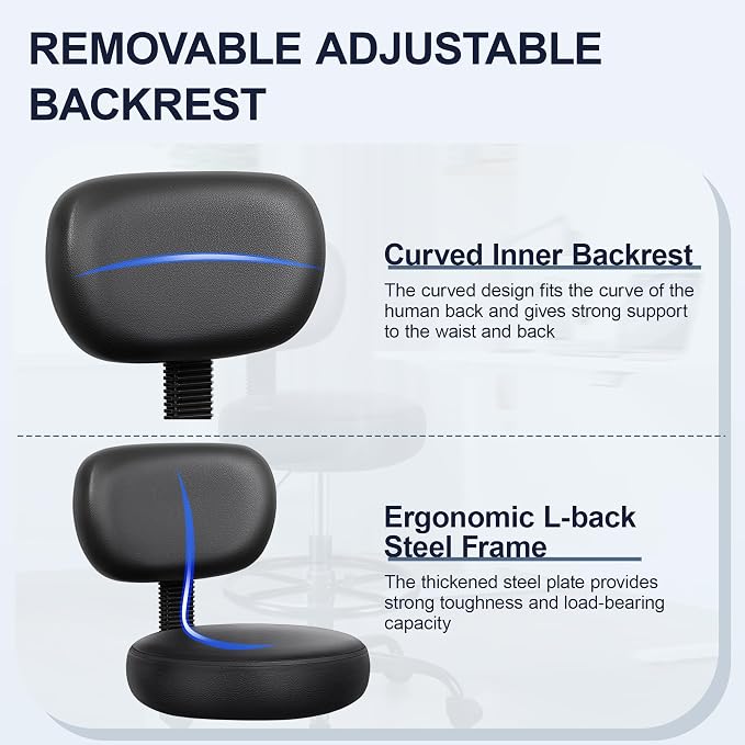 Drafting Chair with Backrest – Adjustable Foot Rest Rolling Stool with Wheels