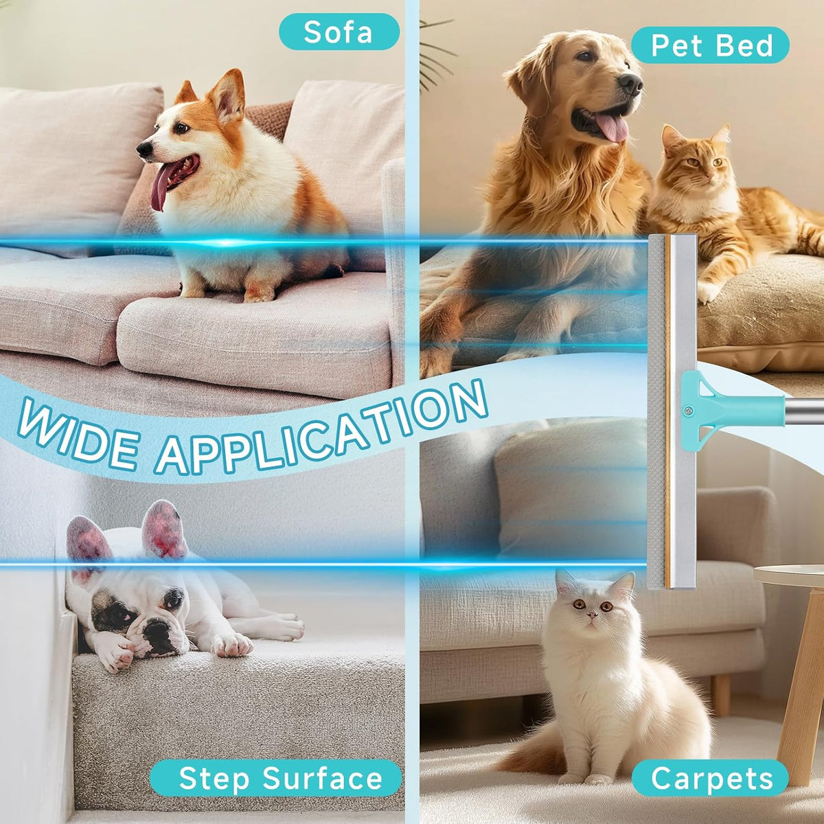Pet Hair Removal Carpet Rake, Reusable Cleaning Broom for Carpet Surfaces