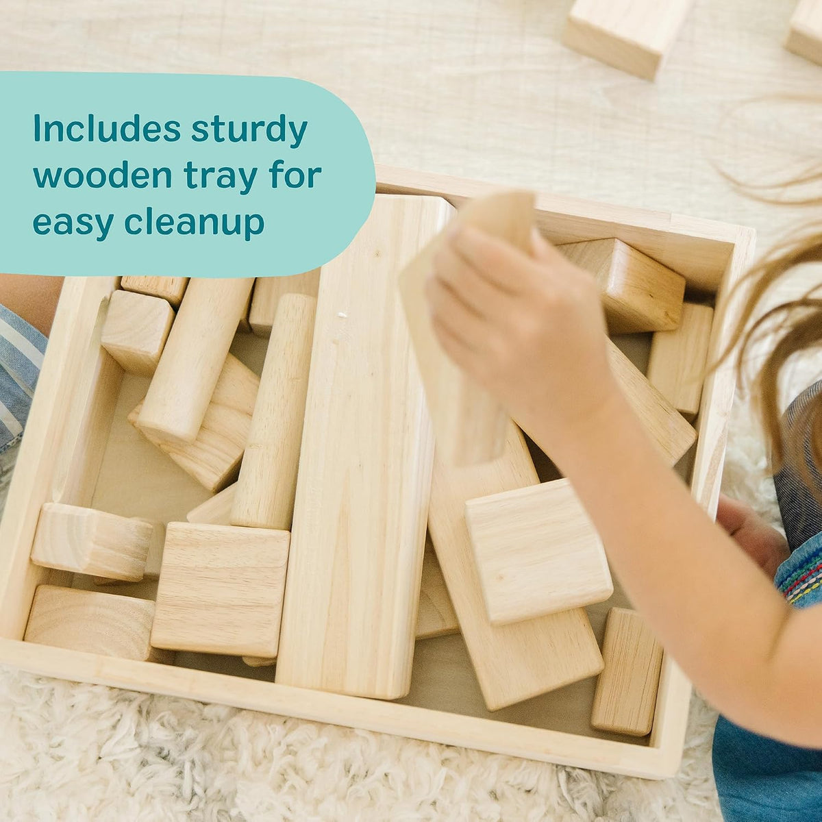 60-Piece Solid Wood Building Blocks with Storage Tray, Hardwood Stacking & Sorting Learning Toys for Kids 3+