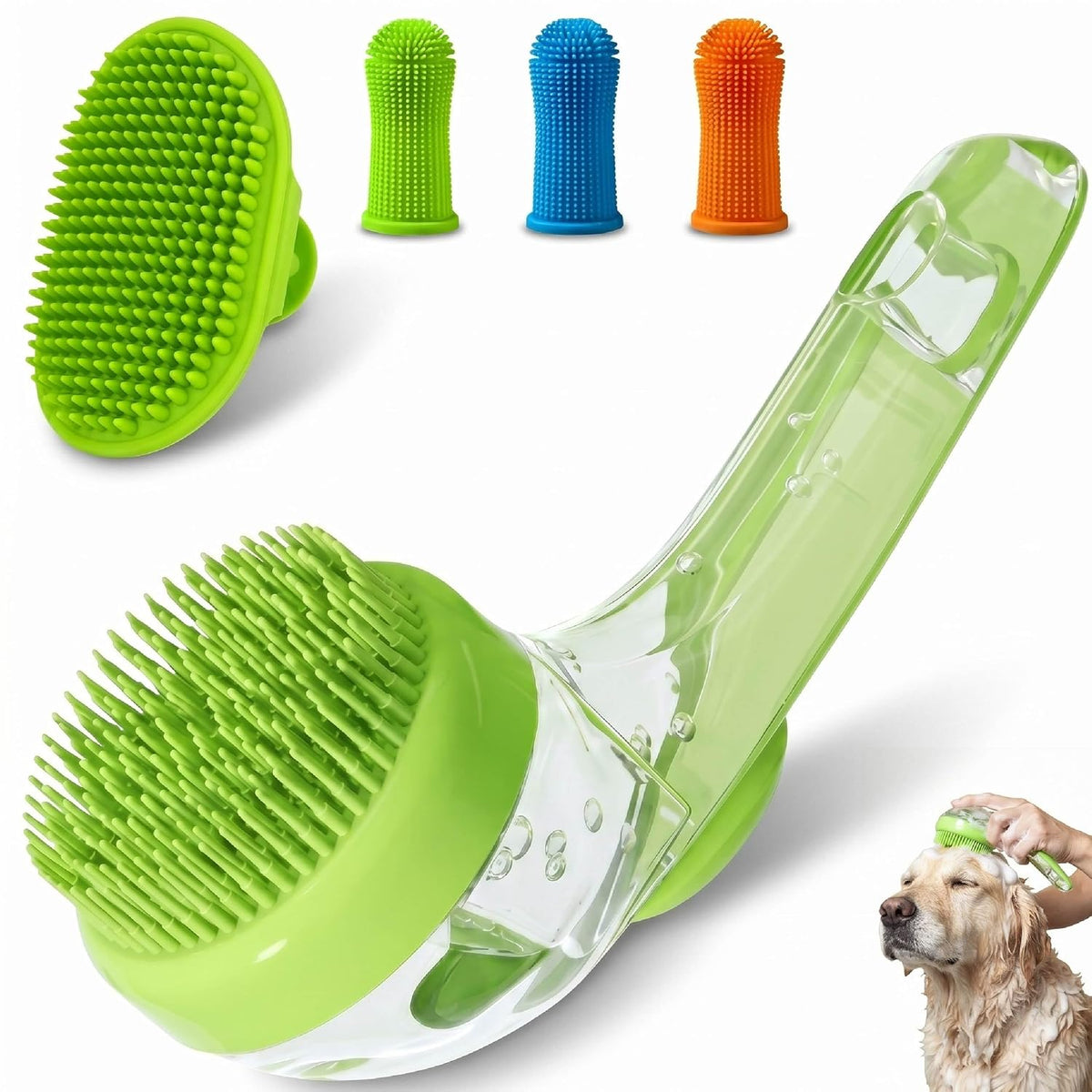 8-Piece Pet Grooming Bath Brush Set – Silicone Massage & Shampoo Dispenser for Dogs & Cats (Green)