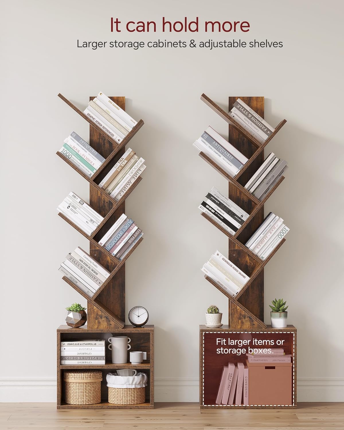 Premium 6-Tier Tree Bookcase, Minimalist Tall Storage Bookshelf with Cabinet