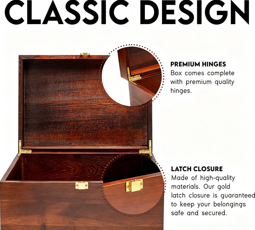 Large Wooden Storage Memory Gift Box with Hinged Lid