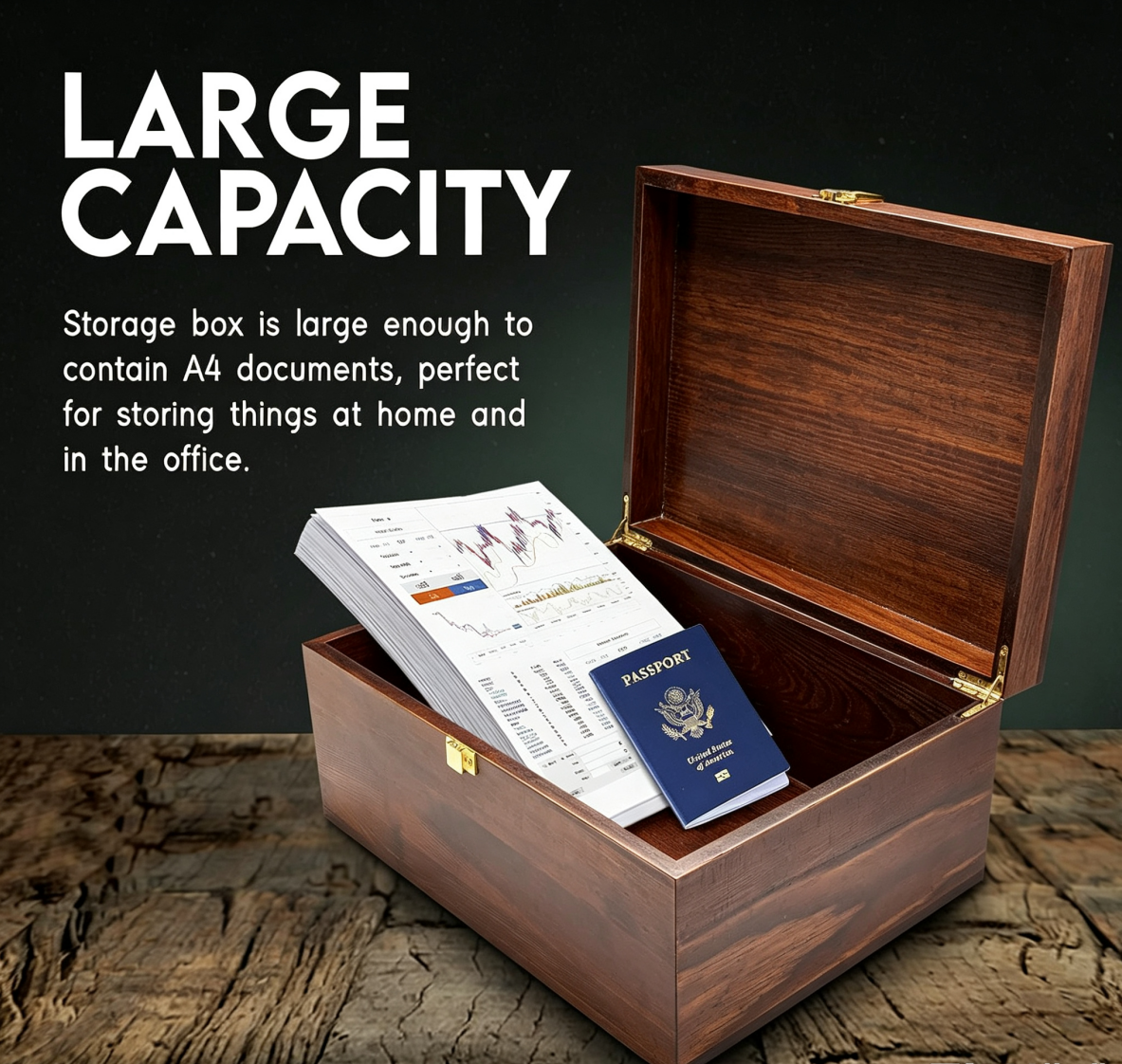 Large Wooden Storage Memory Gift Box with Hinged Lid